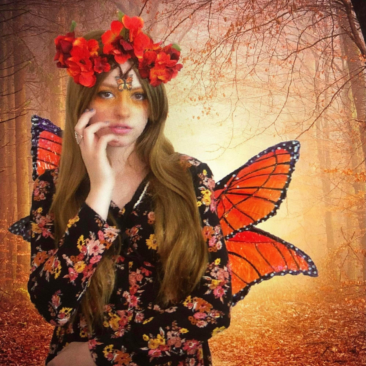 Monarch Orange Floral Fairy wreath